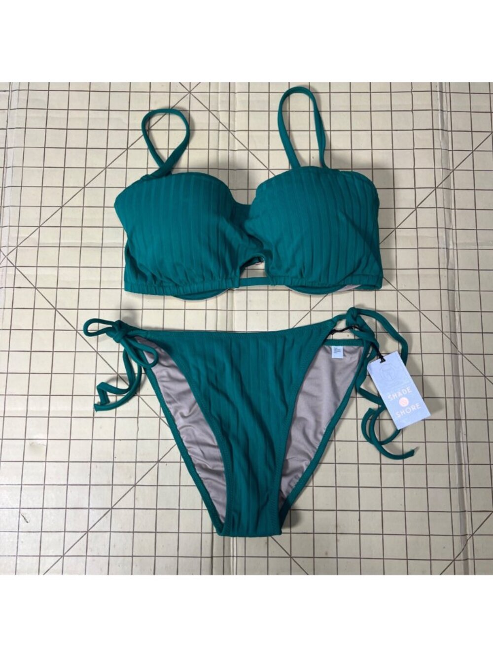Shade & Shore Teal Bikini Set Lightly Lined Top Size 34C & High Leg Bottoms Size - Picture 3 of 5